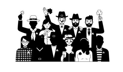 Flat style St Patrick’s Day people characters celebrating in green outfits vector