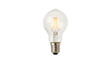 Realistic studio photo of a clear LED filament light bulb. Its classic, vintage-inspired design offers bright, warm, and energy-efficient illumination, isolated on a pure white background