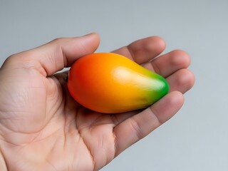 Hand holding vibrant, handcrafted marzipan fruit candy for decorative food art