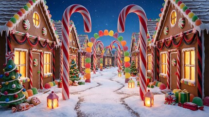 Fototapeta premium Enchanting Gingerbread Village Christmas Scene