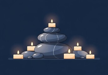 Meditative stones and burning candles, fostering calmness and spirituality