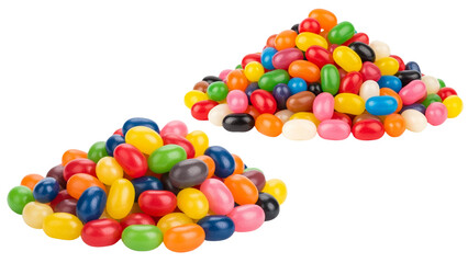 Fototapeta premium A vibrant composition featuring two colorful piles of candy with various shades and shapes against a transparent backdrop