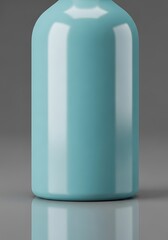 Minimalist turquoise bottle with glossy reflection on a neutral backdrop