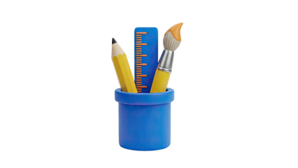 3D Render of Art Supplies in a Blue Pot