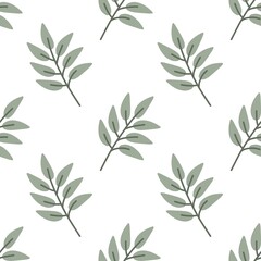 Fototapeta premium Minimalist Botanical Seamless Pattern with Sage Green Leaves