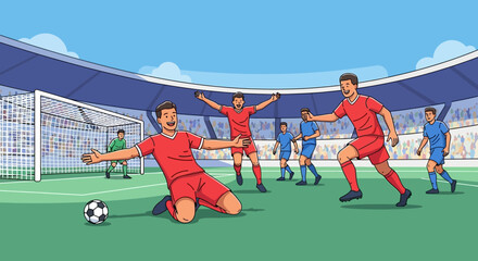 Soccer Players in Red Uniforms Playing. © donny