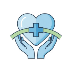 Obraz premium Hands cradling a heart with a medical cross symbol
