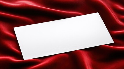 A white card on top of red silk with a luxurious glossy fabric background for an elegant and sophisticated design