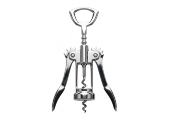 High-quality silver cork screw with isolated on transparent background