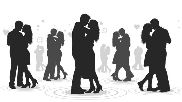 Couples dancing together in romantic atmosphere