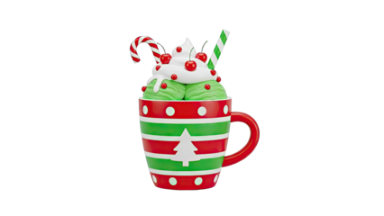 Christmas Mug with Green Ice Cream and Toppings