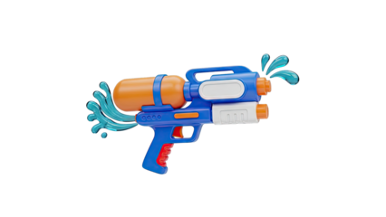 Blue and Orange Water Gun Toy with Water Splashes