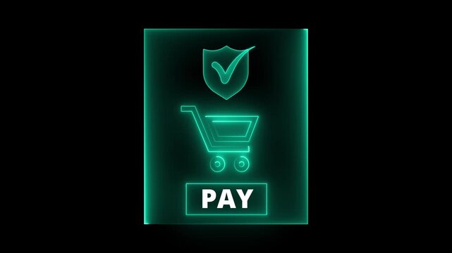 Mobile payment security concept on the transparent background with secure checkout icon and pay button during online shopping, highlighting ecommerce transaction and financial safety. 4k video