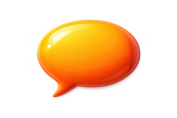 3d orange glossy speech bubble icon symbolizing communication, chat, dialogue, and online messaging with empty space