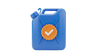 Blue Jerrycan with Approval Seal and Checkmark