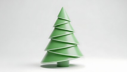 Obraz premium A minimalist green Christmas tree with layered conical sections on a white background.