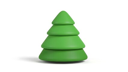 Fototapeta premium A minimalist 3D rendered green evergreen tree with a simple tiered design on a white background.