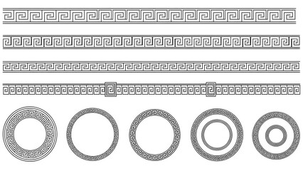 Greek Key Borders and Nested Circular Frames in Black and White meander pattern