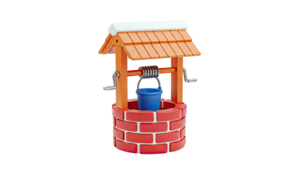 Cartoon Wishing Well with Blue Bucket