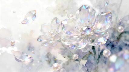 Crystal flower illustration material, gem texture, pearl, transparent flower, fantastic and dreamy flower wallpaper