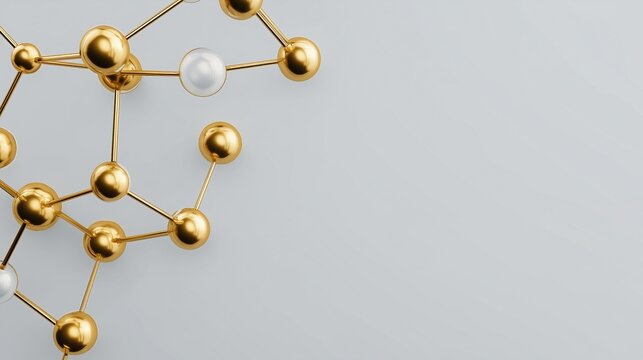 Golden metallic molecular structure with a pearl on a grey background as an abstract wallpaper for science and technology - Powered by Adobe