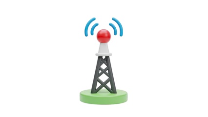 3D Radio Tower with Signal Waves