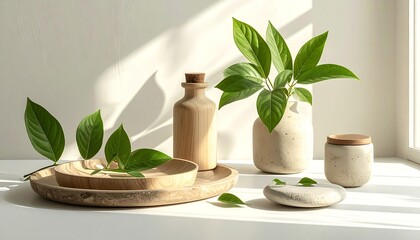 a bright room with natural light streaming through a window, featuring various plants and rocks