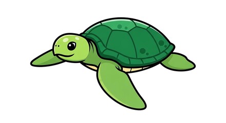 Obraz premium Cute Cartoon Green Sea Turtle Swimming Gracefully Underwater.