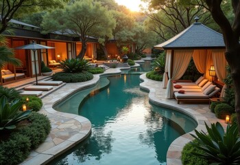 Opulent Sanctuary Peaceful Oasis Luxurious Retreat Natural Elements Calm Scenic Narrative