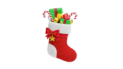 Christmas stocking filled with gifts and decorations
