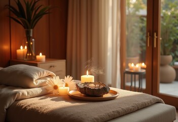 Tranquil Spa Retreat Surrounded by Soft Candles Zen Inspired Peaceful Atmosphere Serenity