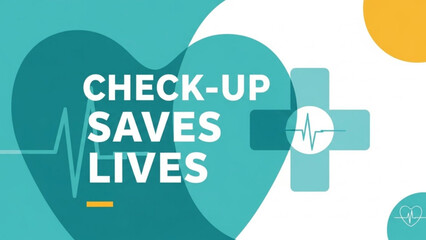 Medical health checkup saves lives concept with heart and cross symbols in teal and white background with wellness and healthy and medicine and care