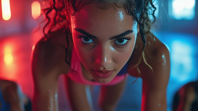 スピンバイクで前を見据える女性が強い意志を感じさせる瞬間