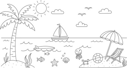 Obraz premium Beach vacation icons and symbols illustration