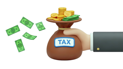 Hand Holding Tax Bag with Falling Money