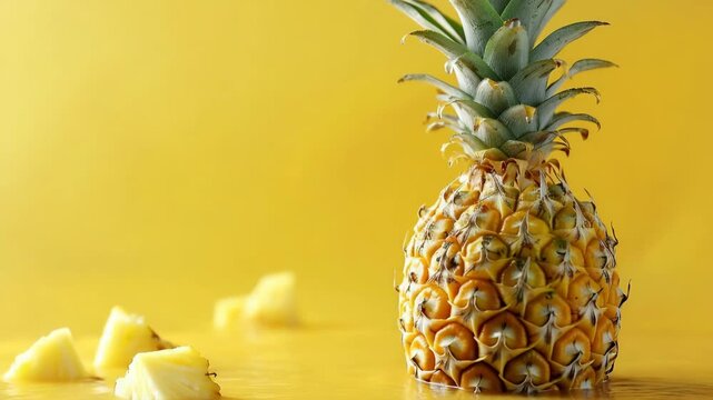 Pineapple chunks falling into juice creating a splash