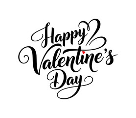 Happy Valentine's Day. hand lettering calligraphic lettering with hearts on white background.