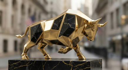 Golden geometric bull representing financial market growth