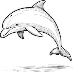 Sketch style jumping dolphin vector icon isolated on white background for design