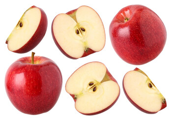 red apple (Envy Apple), half and slices isolated,  transparent PNG