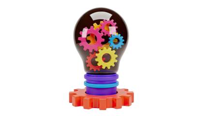 Lightbulb with gears inside, symbolizing ideas and innovation