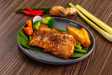 Gourmet asian Grilled crocodile steak