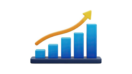 3D Bar Chart with Upward Trend Arrow