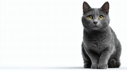 Grey Cat Close-Up on White Background
