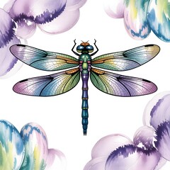 dragonfly on a white and colorful background
