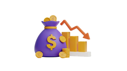 Money Bag and Downward Trend Graph