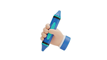 Cartoon Hand Holding a Blue Crayon