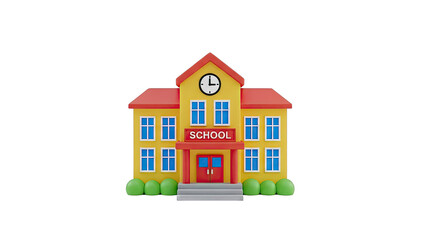 Cartoon School Building with Clock