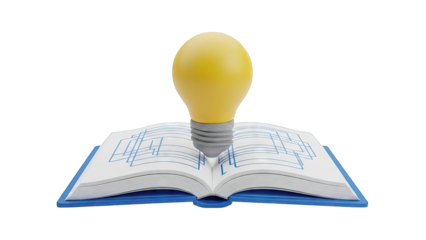 Open book with light bulb, symbolizing knowledge and innovation