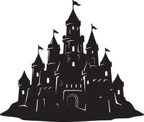 medieval castle silhouette with towers and flags